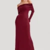 Josie Off Shoulder Mesh Maxi Dress – Wine