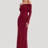Josie Off Shoulder Mesh Maxi Dress – Wine