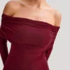 Josie Off Shoulder Mesh Maxi Dress – Wine