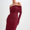 Josie Off Shoulder Mesh Maxi Dress – Wine