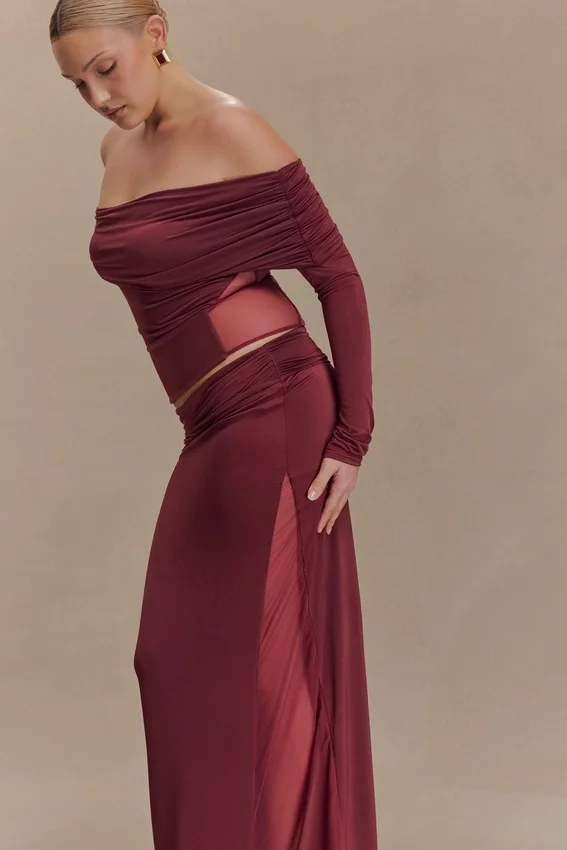 Judy Slinky And Mesh Maxi Skirt – Wine Judy Slinky And Mesh Maxi Skirt – Wine