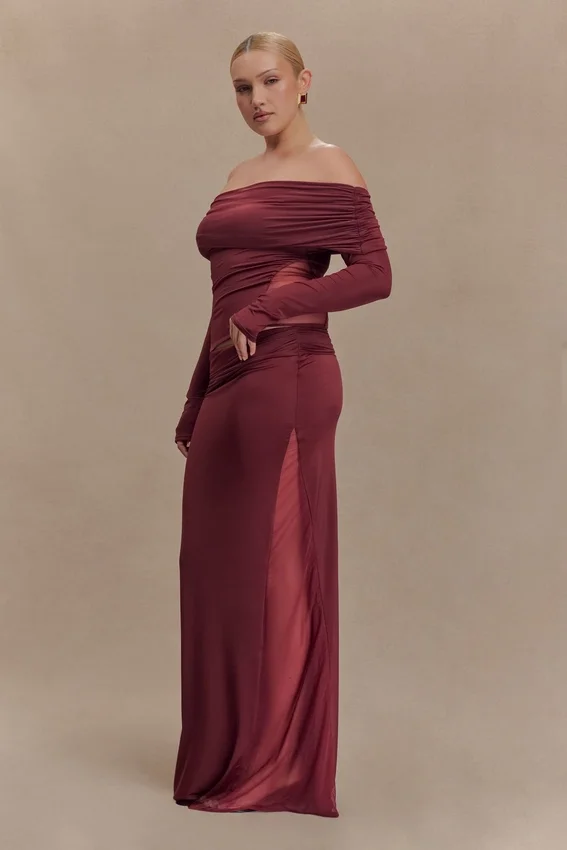 Judy Slinky And Mesh Maxi Skirt – Wine Judy Slinky And Mesh Maxi Skirt – Wine