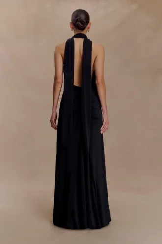 Juliet Slinky Maxi Dress With Scarf – Black