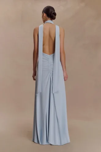 Juliet Slinky Maxi Dress With Scarf – Pale Blue