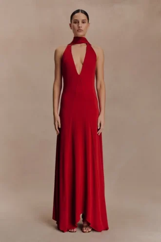 Juliet Slinky Maxi Dress With Scarf – Ruby