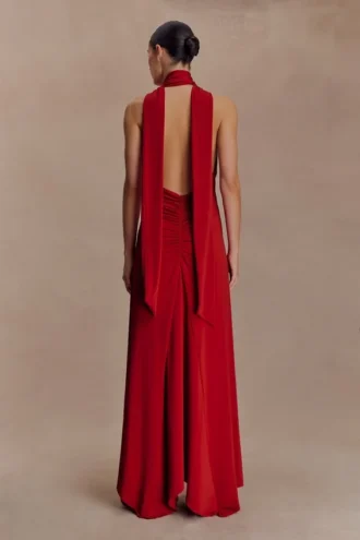 Juliet Slinky Maxi Dress With Scarf – Ruby