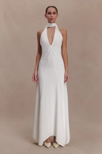 Juliet Slinky Maxi Dress With Scarf – White
