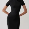 Junie Cross-Over Neck Slinky Maxi Dress – Black