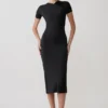 Junie Cross-Over Neck Slinky Maxi Dress – Black