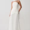 Juno Strapless Pleated Maxi Gown – White