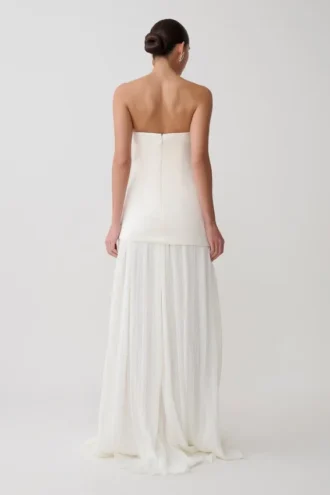 Juno Strapless Pleated Maxi Gown – White