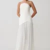 Juno Strapless Pleated Maxi Gown – White