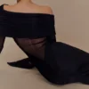 Kaitlin One Shoulder Slinky And Mesh Maxi Dress – Black