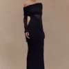 Kaitlin One Shoulder Slinky And Mesh Maxi Dress – Black