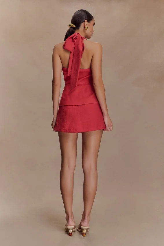 Kallie Linen Peplum Halter Top – Burnt Rose Kallie Linen Peplum Halter Top – Burnt Rose