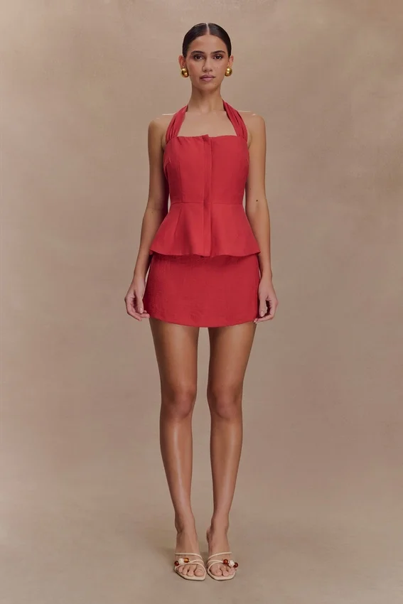 Kallie Linen Peplum Halter Top – Burnt Rose Kallie Linen Peplum Halter Top – Burnt Rose