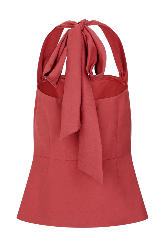 Kallie Linen Peplum Halter Top – Burnt Rose Kallie Linen Peplum Halter Top – Burnt Rose