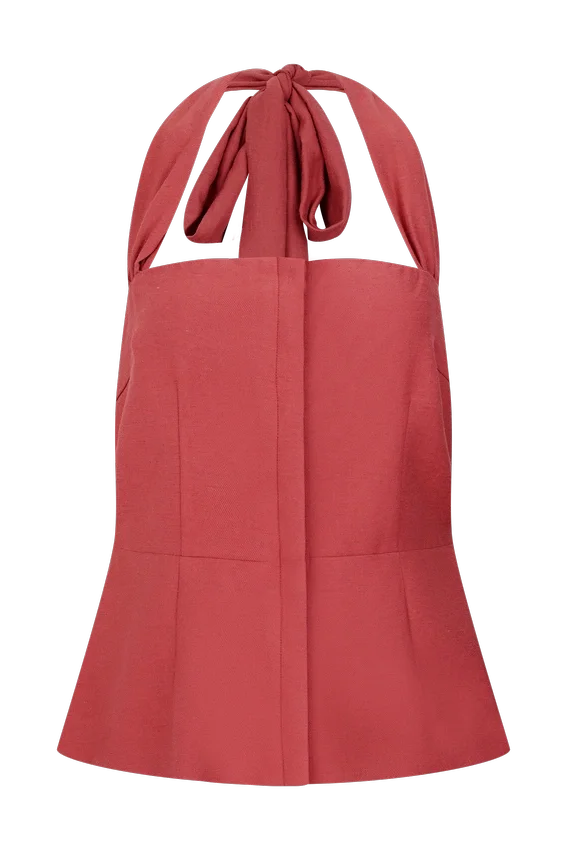 Kallie Linen Peplum Halter Top – Burnt Rose Kallie Linen Peplum Halter Top – Burnt Rose