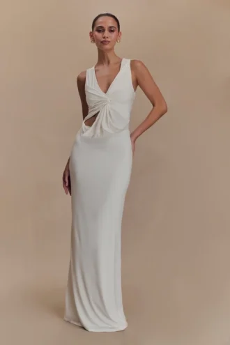 Kassidy Peached Jersey Maxi Dress – Ivory