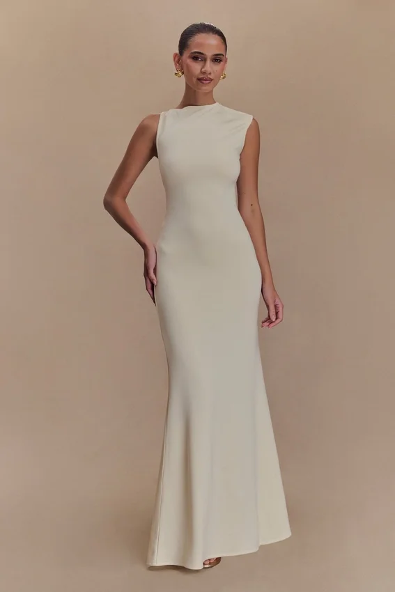 Katerina Scuba Jersey Cut Out Maxi Dress – Ivory Katerina Scuba Jersey Cut Out Maxi Dress – Ivory