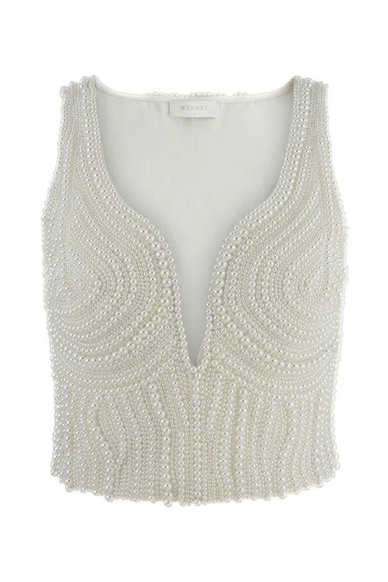 Kathia Pearl Hand Beaded Top – White Kathia Pearl Hand Beaded Top – White