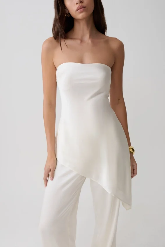 Kayla Silk Blend Strapless Asymmetric Top – Ivory Kayla Silk Blend Strapless Asymmetric Top – Ivory