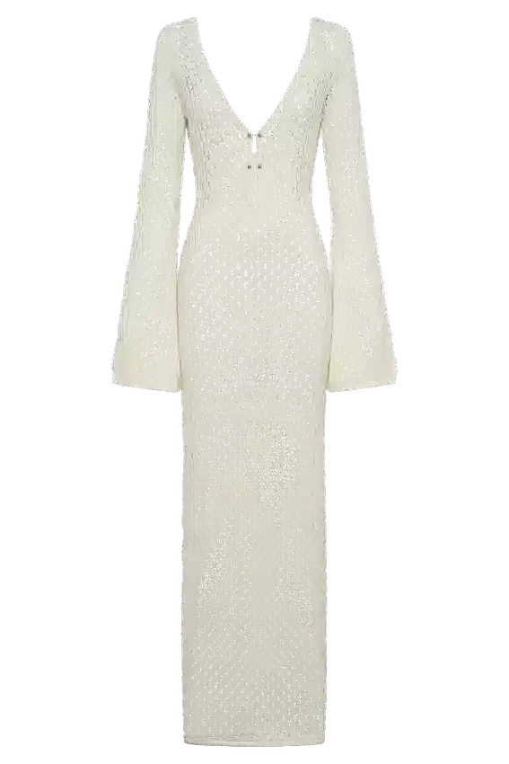 Kayleigh Crochet Fishtail Flare Sleeve Maxi Dress – White Kayleigh Crochet Fishtail Flare Sleeve Maxi Dress – White