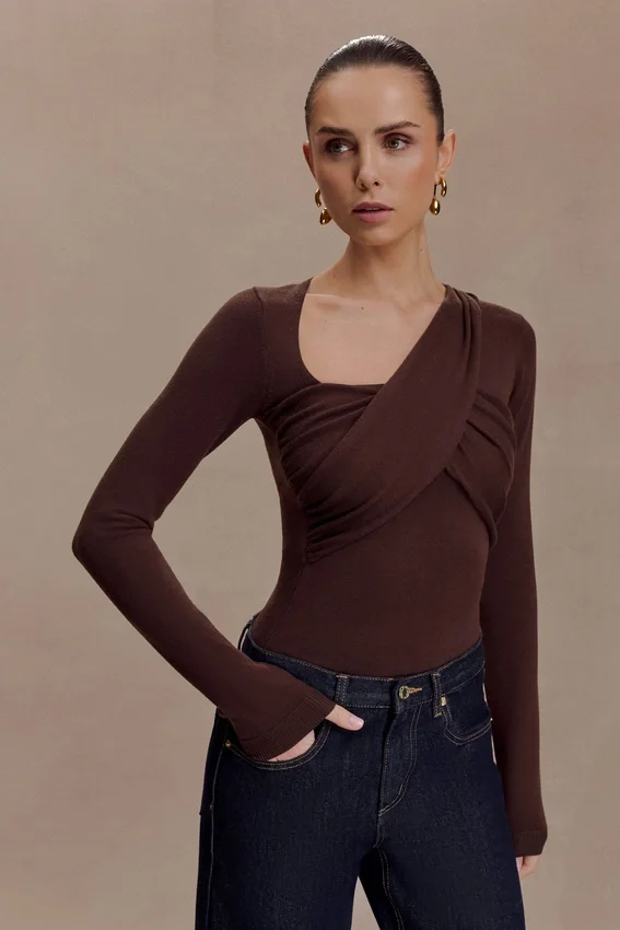 Kaylen Knit Long Sleeve Top – Dark Chocolate Kaylen Knit Long Sleeve Top – Dark Chocolate