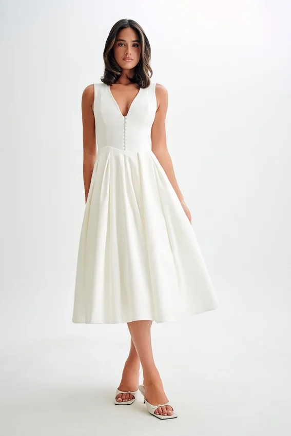 Keely Cotton Sleeveless Midi Dress – White Keely Cotton Sleeveless Midi Dress – White