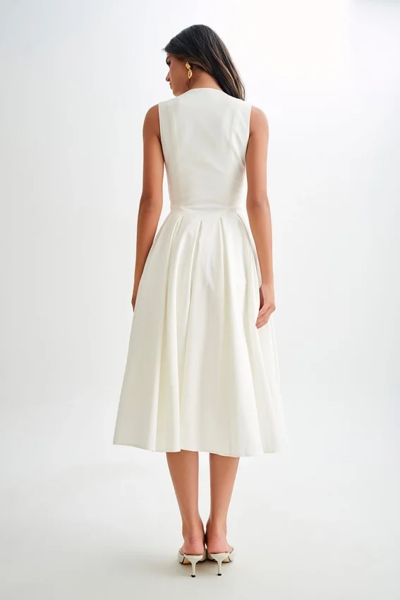 Keely Cotton Sleeveless Midi Dress – White Keely Cotton Sleeveless Midi Dress – White