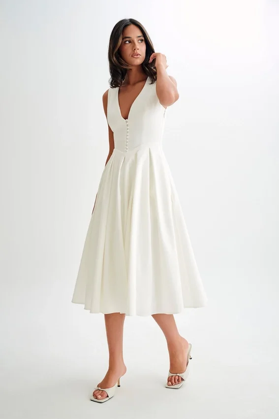 Keely Cotton Sleeveless Midi Dress – White Keely Cotton Sleeveless Midi Dress – White