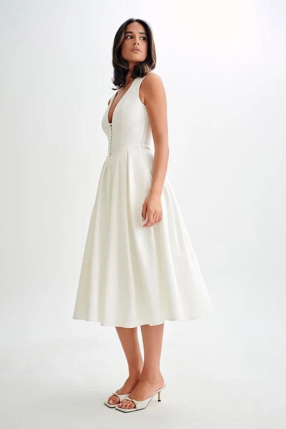 Keely Cotton Sleeveless Midi Dress – White Keely Cotton Sleeveless Midi Dress – White