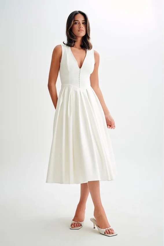 Keely Cotton Sleeveless Midi Dress – White Keely Cotton Sleeveless Midi Dress – White