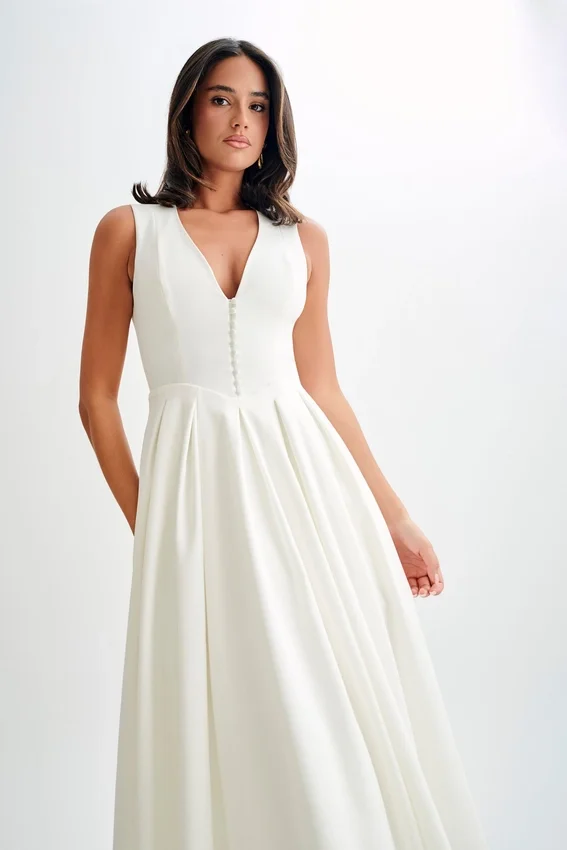 Keely Cotton Sleeveless Midi Dress – White Keely Cotton Sleeveless Midi Dress – White