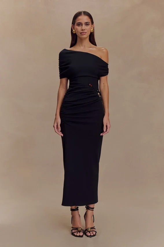 Kendra Scuba Jersey Midi Dress With Hardware – Black Kendra Scuba Jersey Midi Dress With Hardware – Black