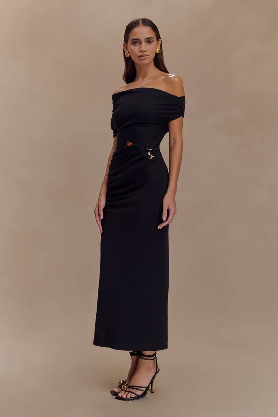 Kendra Scuba Jersey Midi Dress With Hardware – Black Kendra Scuba Jersey Midi Dress With Hardware – Black