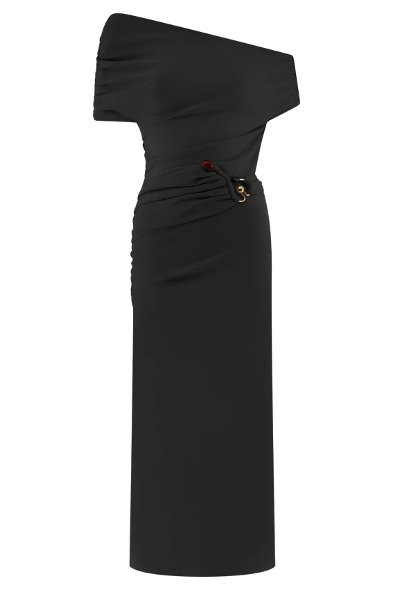 Kendra Scuba Jersey Midi Dress With Hardware – Black Kendra Scuba Jersey Midi Dress With Hardware – Black