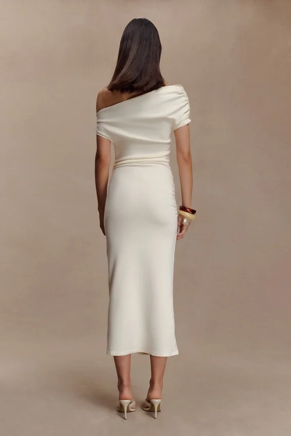 Kendra Scuba Jersey Midi Dress With Hardware – Ivory Kendra Scuba Jersey Midi Dress With Hardware – Ivory
