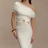 Kendra Scuba Jersey Midi Dress With Hardware – Ivory Kendra Scuba Jersey Midi Dress With Hardware – Ivory