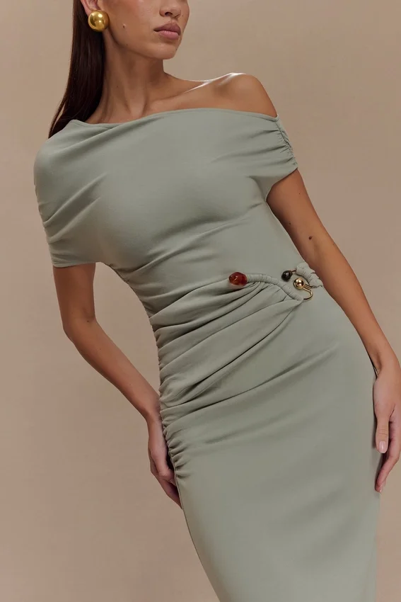 Kendra Scuba Jersey Midi Dress With Hardware – Sage Kendra Scuba Jersey Midi Dress With Hardware – Sage