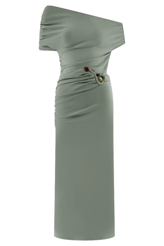 Kendra Scuba Jersey Midi Dress With Hardware – Sage Kendra Scuba Jersey Midi Dress With Hardware – Sage