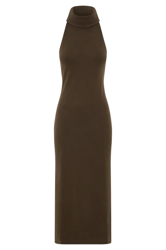 Kennedy High Neck Midi Dress – Chocolate Kennedy High Neck Midi Dress – Chocolate