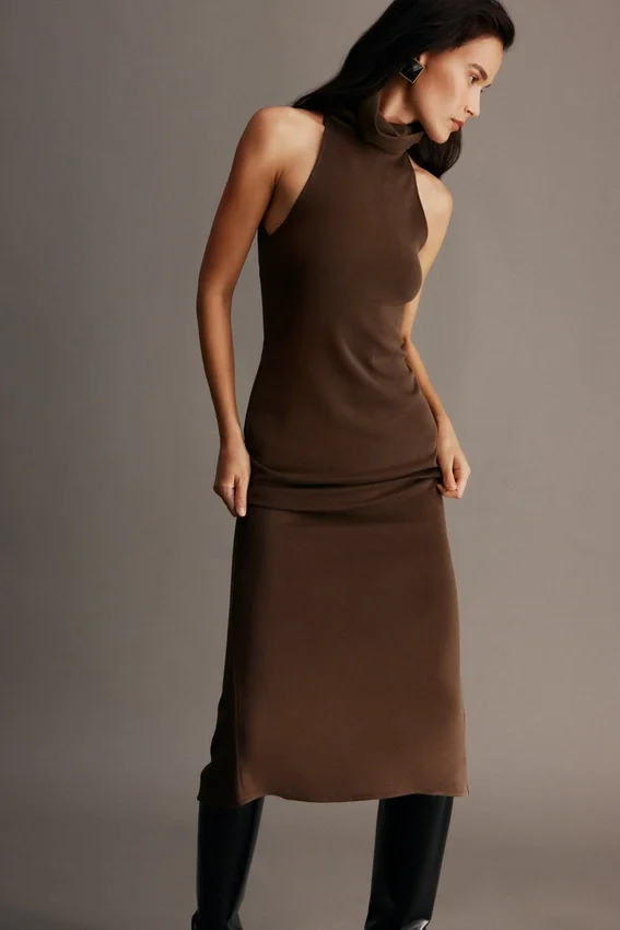 Kennedy High Neck Midi Dress – Chocolate Kennedy High Neck Midi Dress – Chocolate