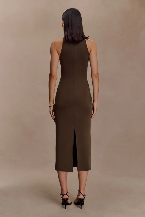 Kennedy High Neck Midi Dress – Chocolate Kennedy High Neck Midi Dress – Chocolate