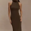 Kennedy High Neck Midi Dress – Chocolate Kennedy High Neck Midi Dress – Chocolate