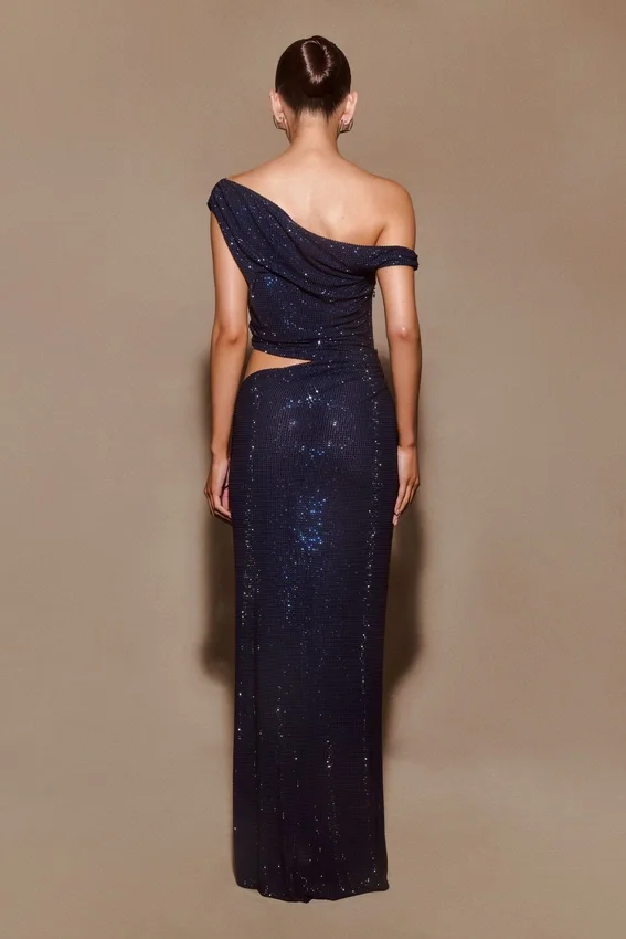 Kenny Diamante One Shoulder Maxi Dress – Navy Kenny Diamante One Shoulder Maxi Dress – Navy