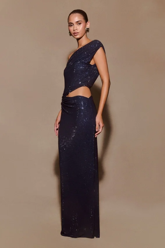 Kenny Diamante One Shoulder Maxi Dress – Navy Kenny Diamante One Shoulder Maxi Dress – Navy