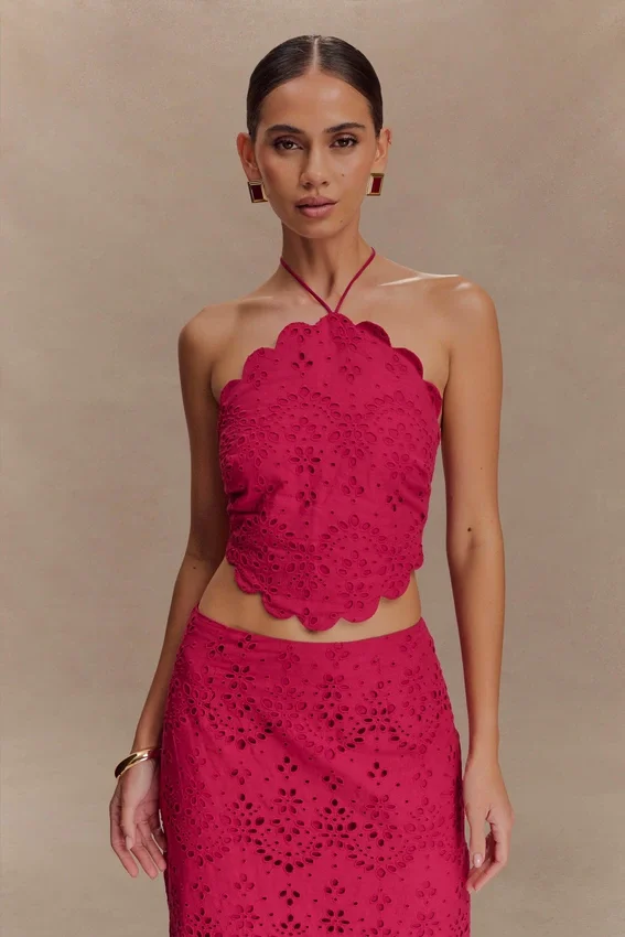 Kensley Broderie Halter Top – Dragonfruit Kensley Broderie Halter Top – Dragonfruit
