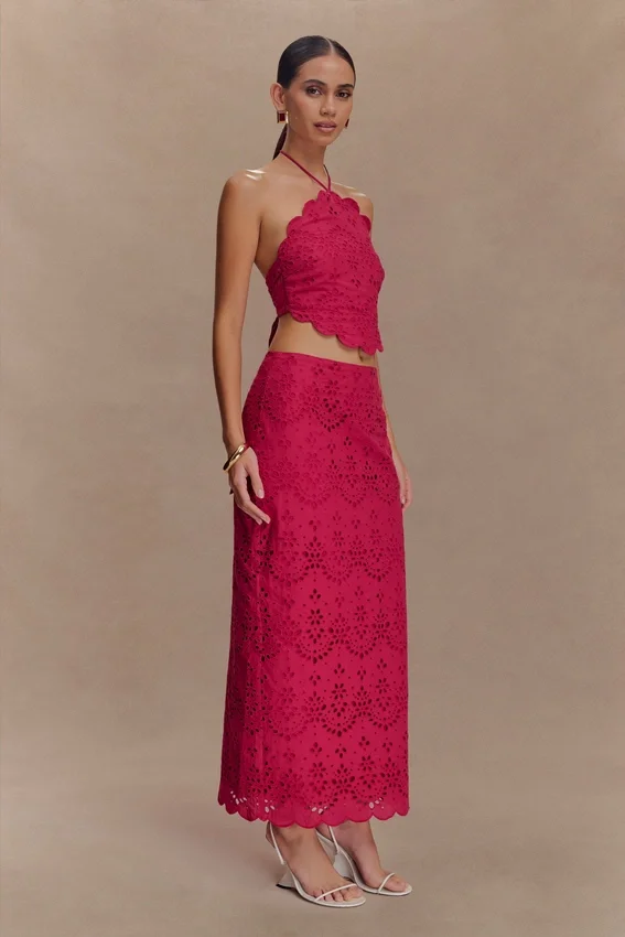 Kensley Broderie Halter Top – Dragonfruit Kensley Broderie Halter Top – Dragonfruit