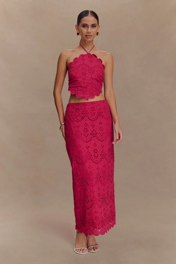 Kensley Broderie Halter Top – Dragonfruit Kensley Broderie Halter Top – Dragonfruit